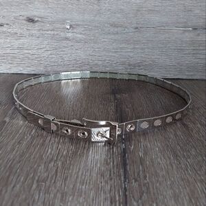 Metal Link Belt | Silver Tone Metal with Mesh Accent | Skinny Belt - 35.5" Long